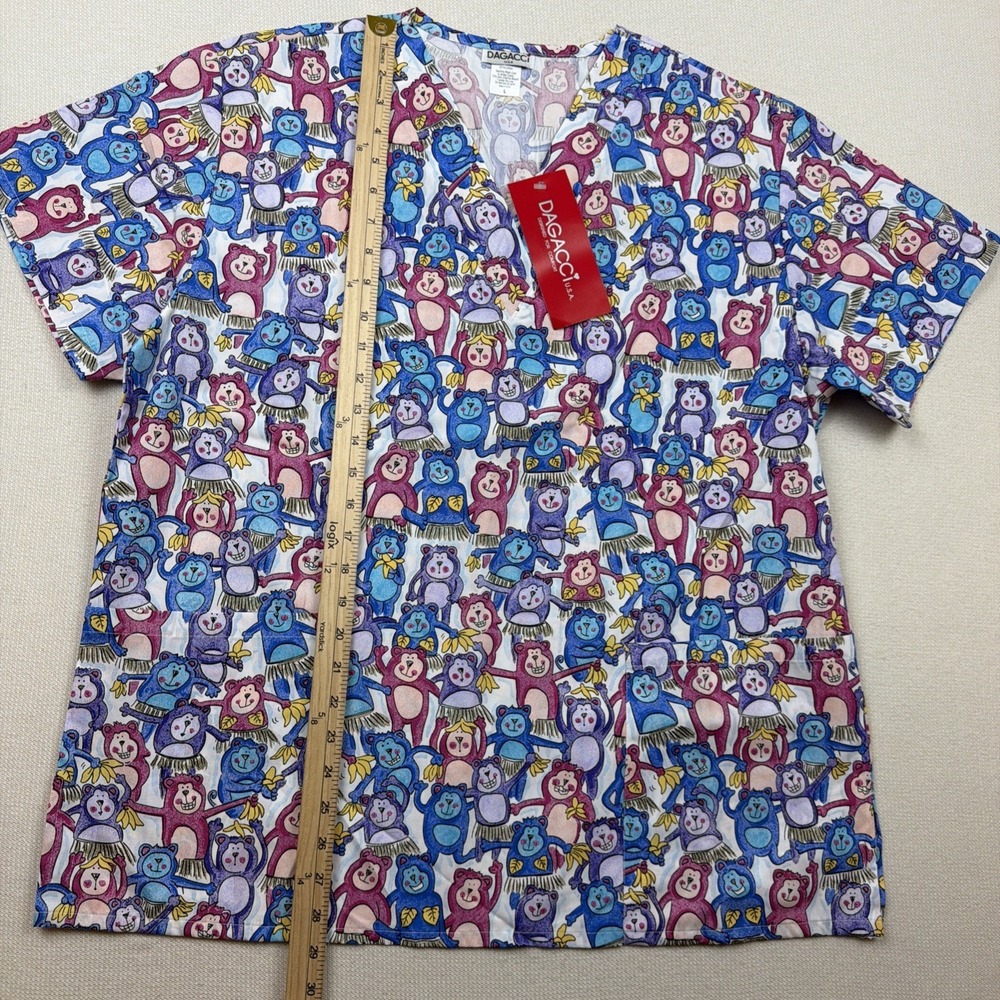 New Dagacci U.S.A. Scrub Top Shirt Uniform Monkey Size‎ L NWT Multi Color - Picture 5 of 10